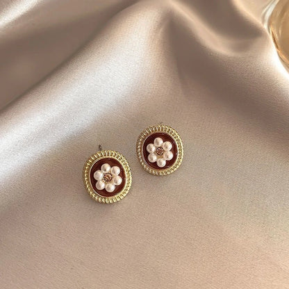 Red Retro Stud Earrings High Sense Jewelry