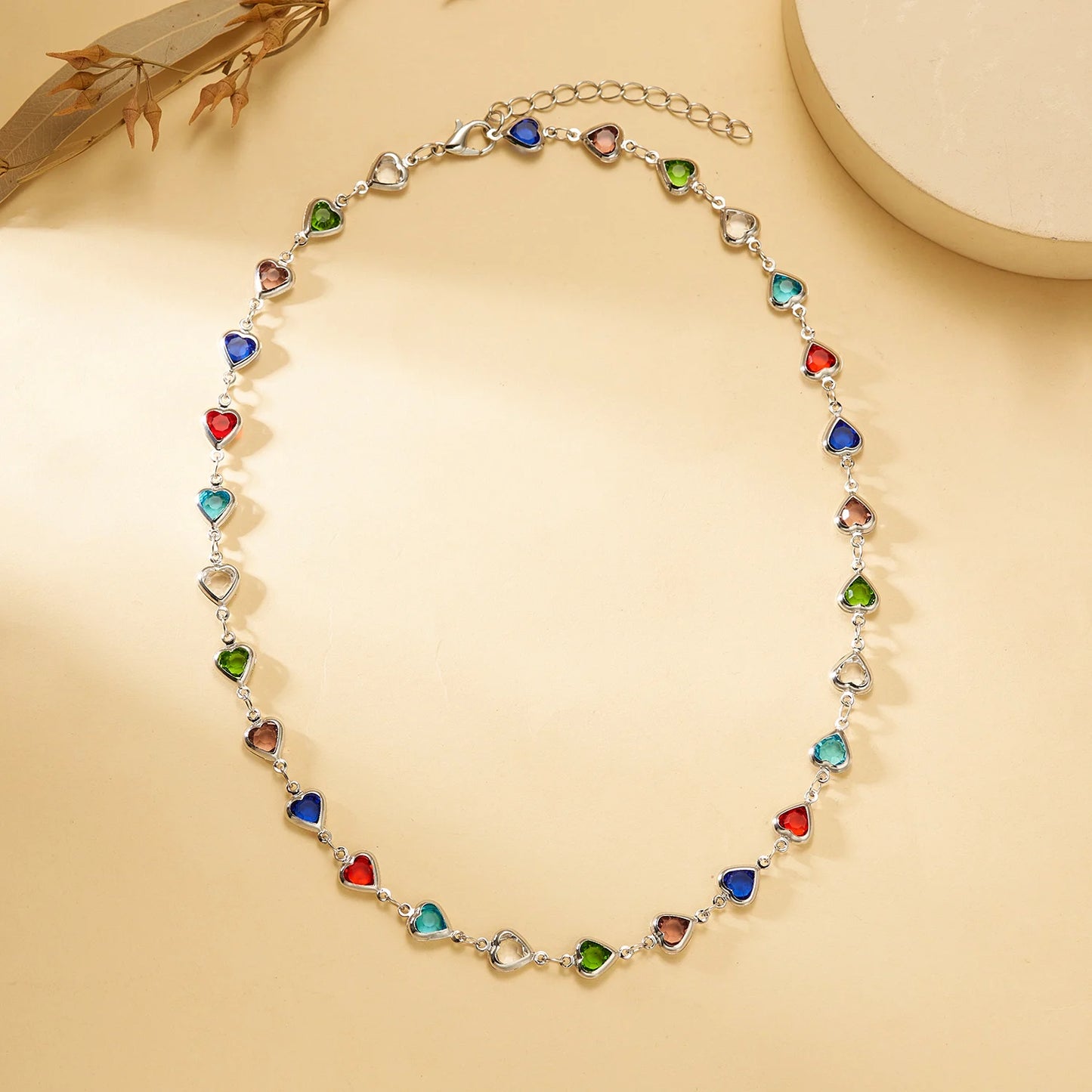 Rainbow Zircon Heart Choker Necklace Party Beach Jewelry