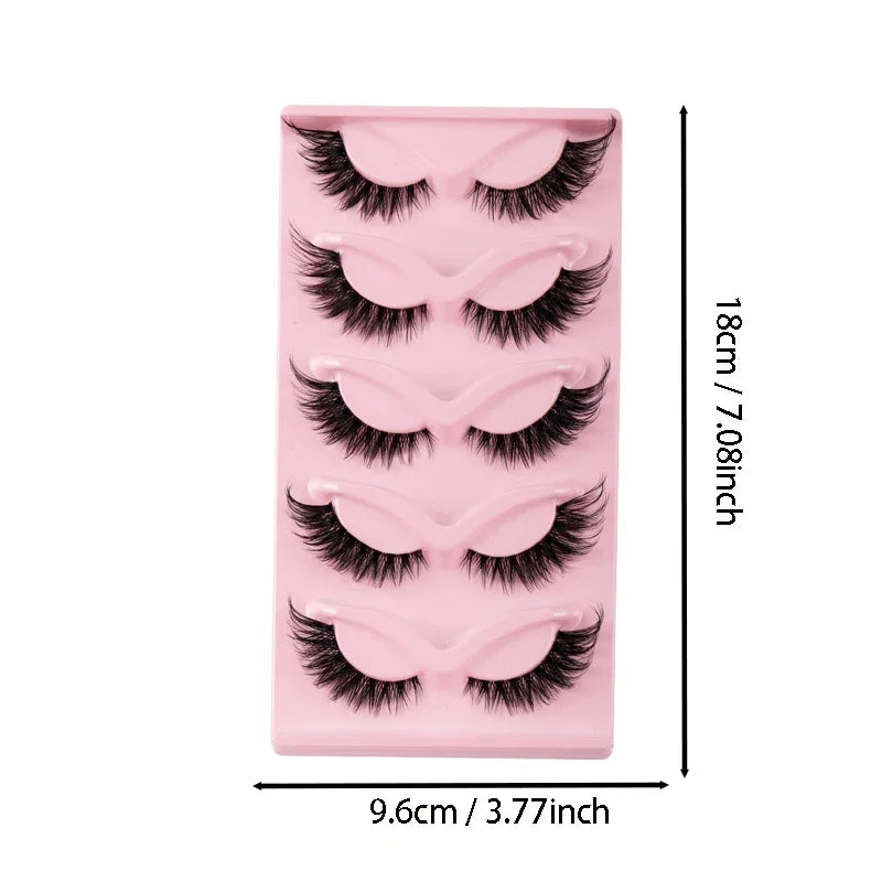 5 Pairs Cat Eye Lashes Faux  long Manga Lashes Makeup