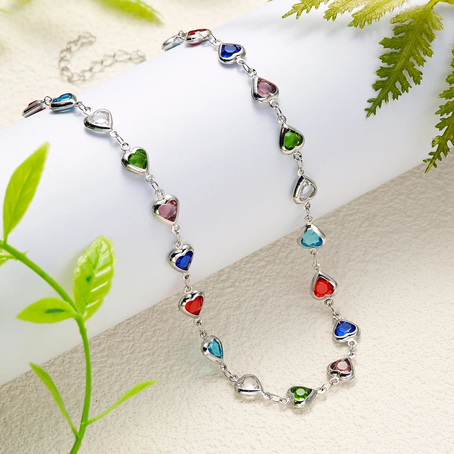 Rainbow Zircon Heart Choker Necklace Party Beach Jewelry