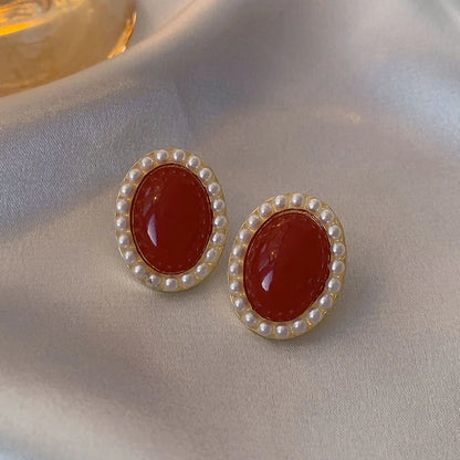 Red Retro Stud Earrings High Sense Jewelry