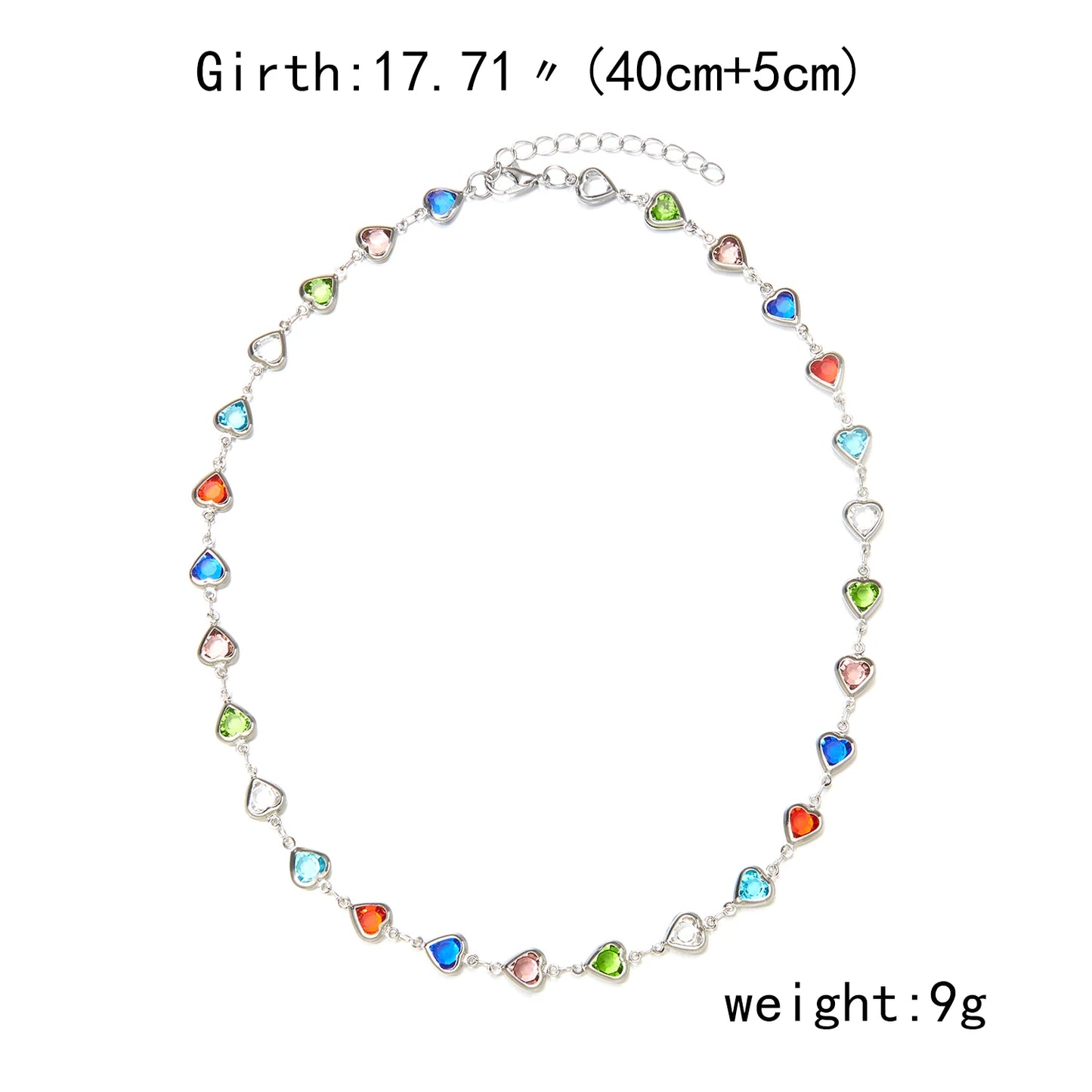 Rainbow Zircon Heart Choker Necklace Party Beach Jewelry