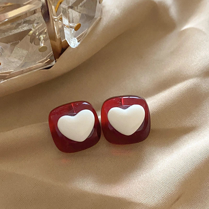 Red Retro Stud Earrings High Sense Jewelry