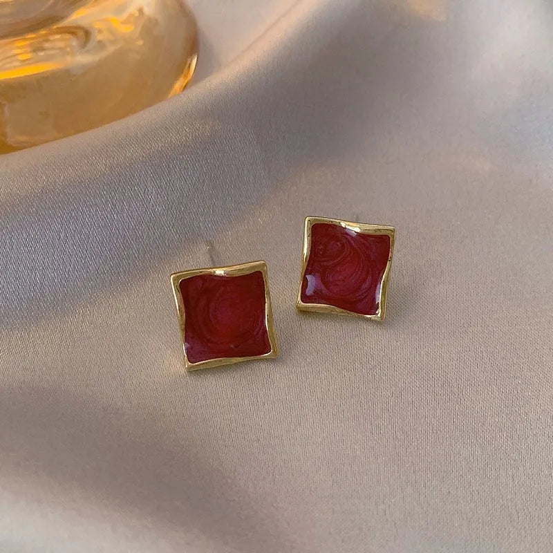 Red Retro Stud Earrings High Sense Jewelry