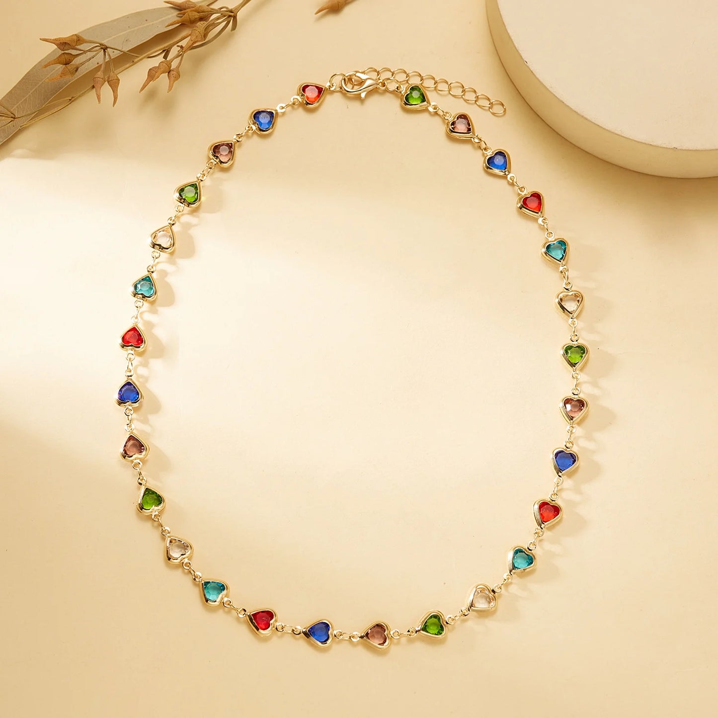 Rainbow Zircon Heart Choker Necklace Party Beach Jewelry