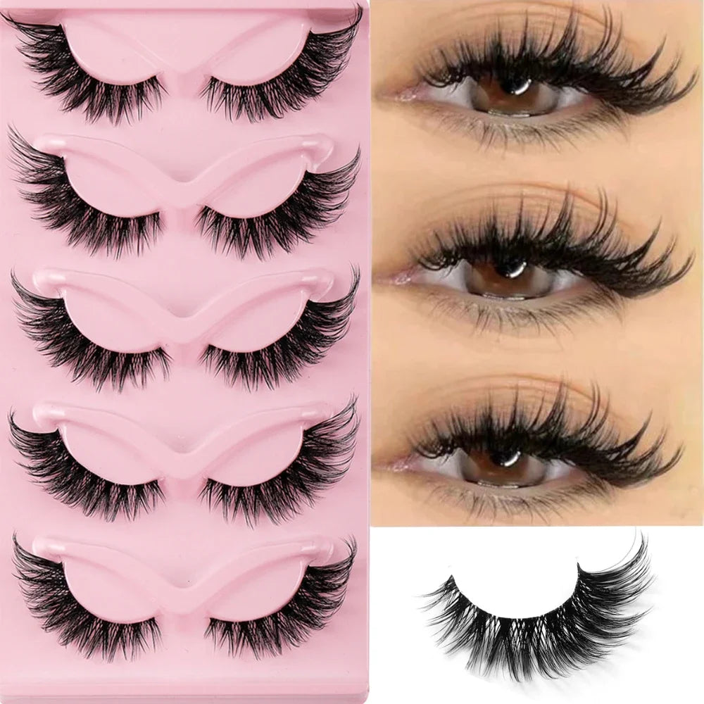 5 Pairs Cat Eye Lashes Faux  long Manga Lashes Makeup