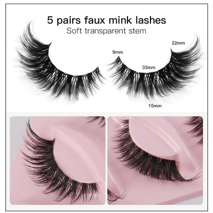 5 Pairs Cat Eye Lashes Faux  long Manga Lashes Makeup