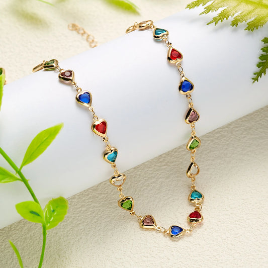 Rainbow Zircon Heart Choker Necklace Party Beach Jewelry