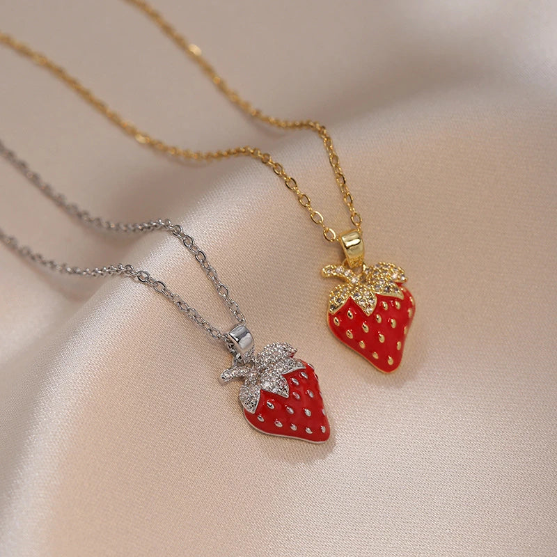 Red Strawberry Pendant Necklace Romantic Luxury Jewelry