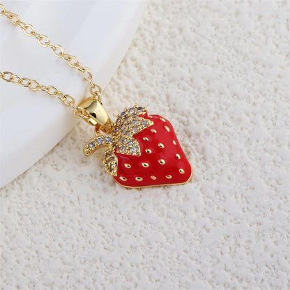 Red Strawberry Pendant Necklace Romantic Luxury Jewelry