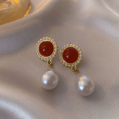 Red Retro Stud Earrings High Sense Jewelry