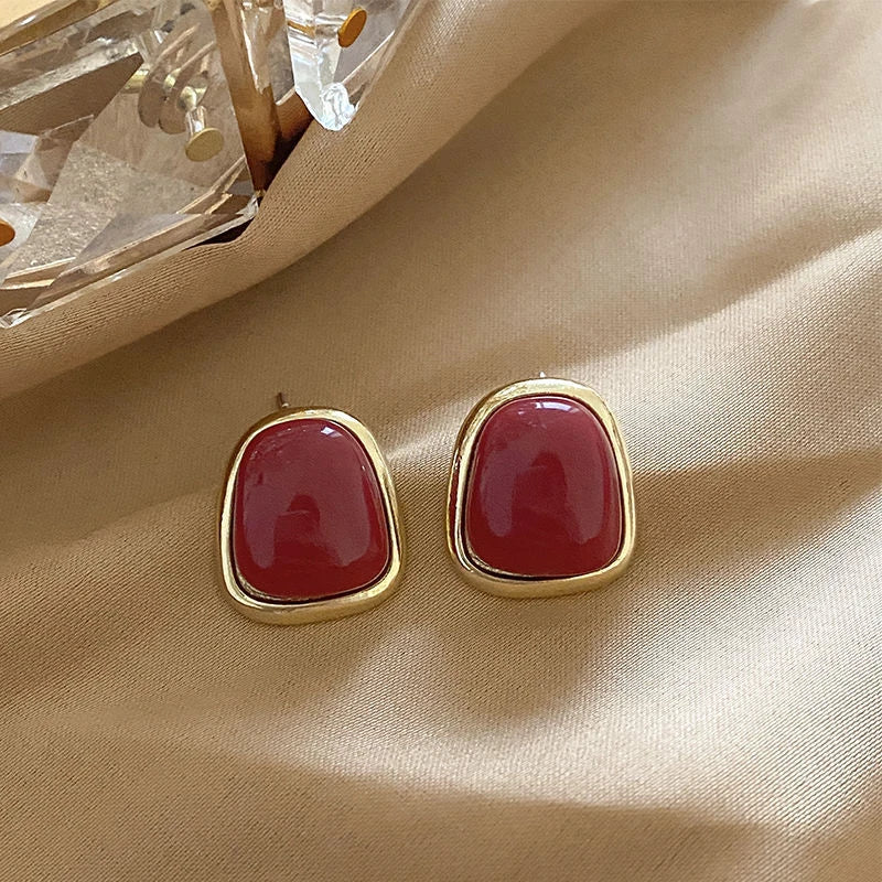 Red Retro Stud Earrings High Sense Jewelry