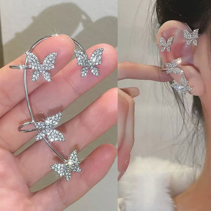 Butterfly Ear Clips Sparkling Rhinestone Ear Cuff Clips Earrings Jewelry Gifts