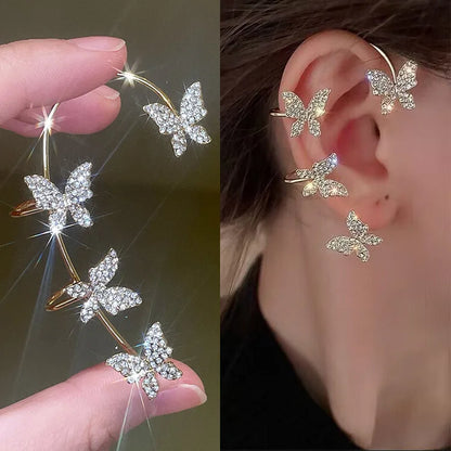 Butterfly Ear Clips Sparkling Rhinestone Ear Cuff Clips Earrings Jewelry Gifts